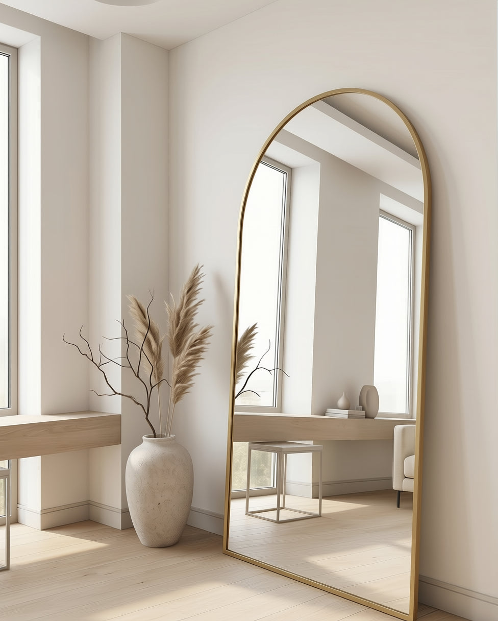 Grote Ovale Staande Spiegel – Gouden Metalen Lijst 180x100cm