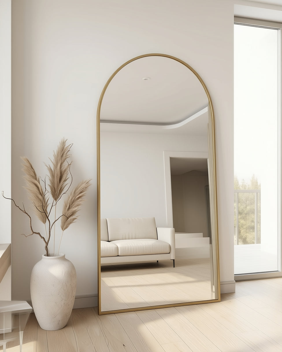 Grote Ovale Staande Spiegel – Gouden Metalen Lijst 180x100cm