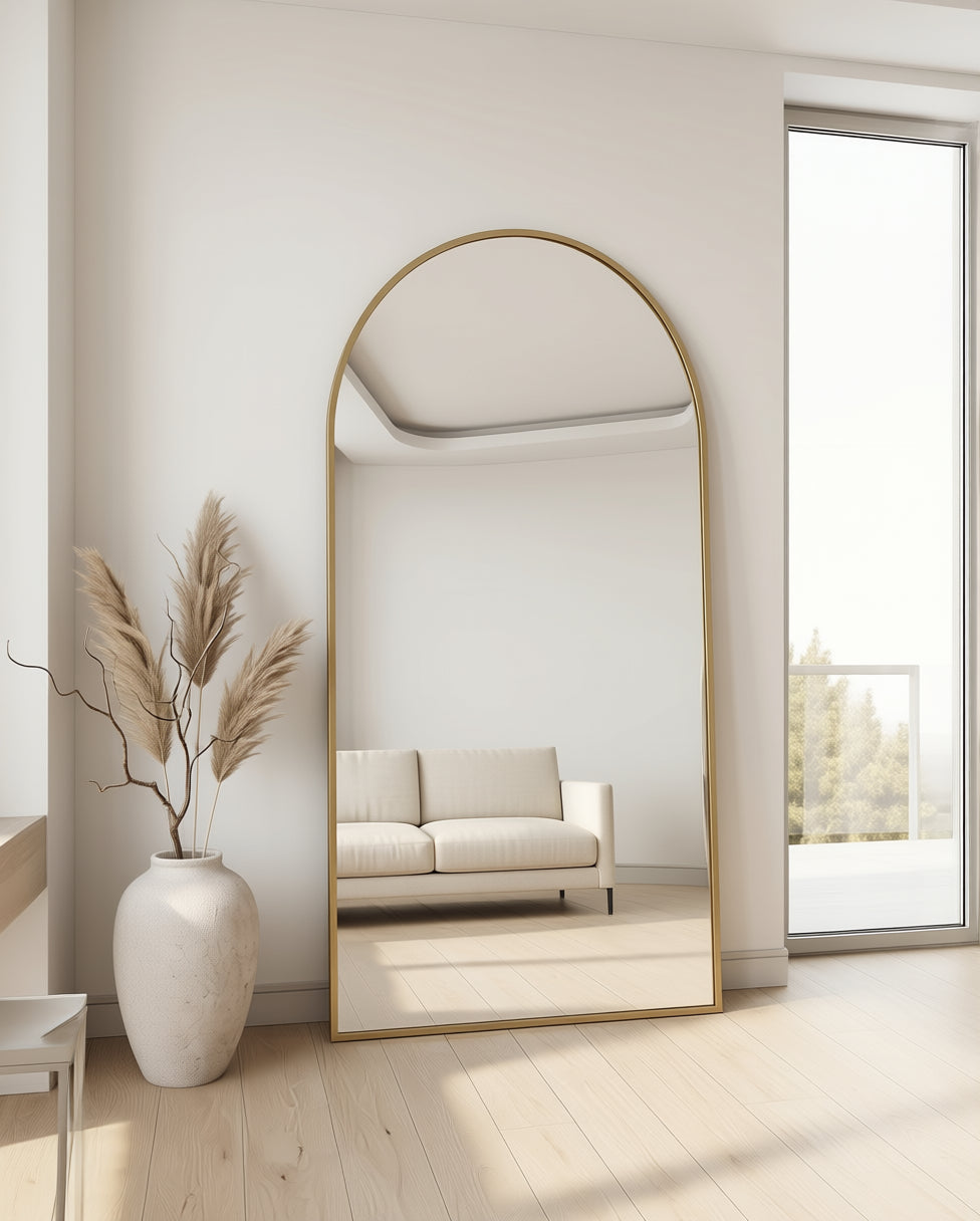 Grote Ovale Staande Spiegel – Gouden Metalen Lijst 180x100cm
