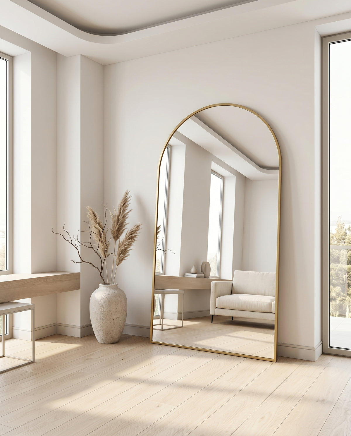 Grote Ovale Staande Spiegel – Gouden Metalen Lijst 180x100cm