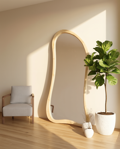 Grote Asymmetrische Staande Spiegel – Naturel Hout