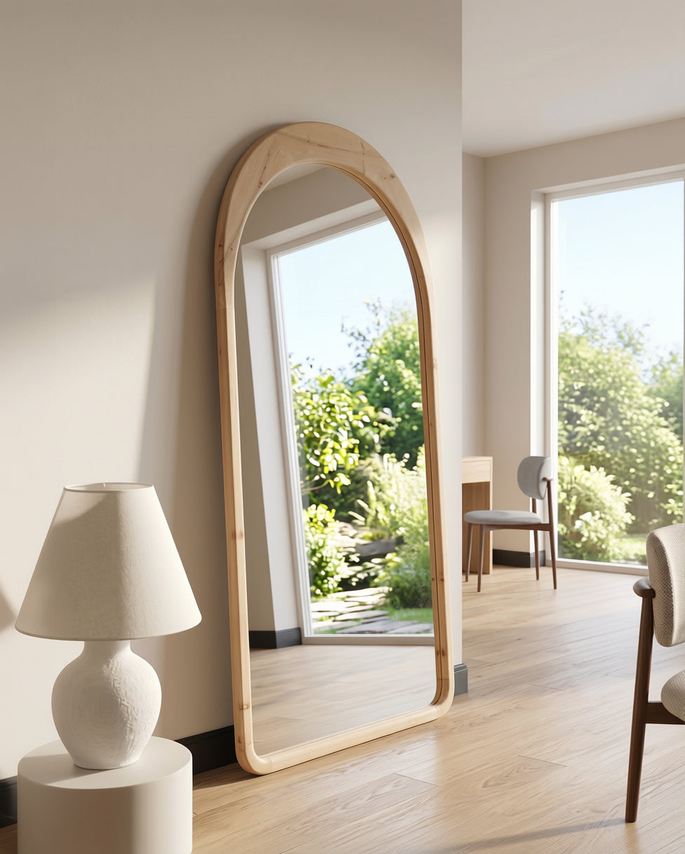 Grote Ovale Staande Spiegel – Naturel Hout