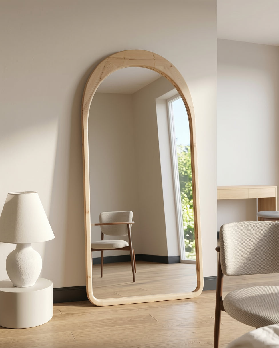 Grote Ovale Staande Spiegel – Naturel Hout
