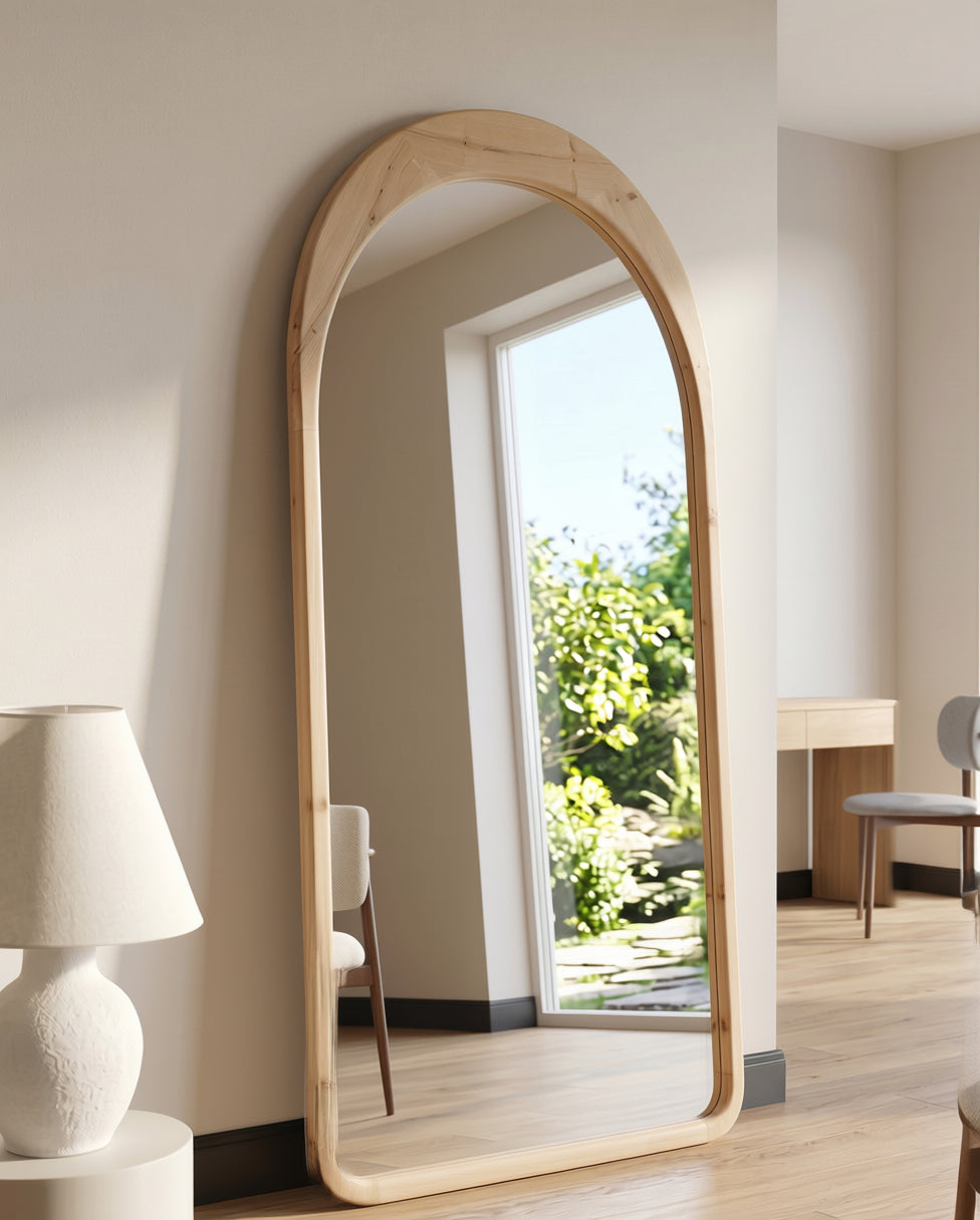 Grote Ovale Staande Spiegel – Naturel Hout