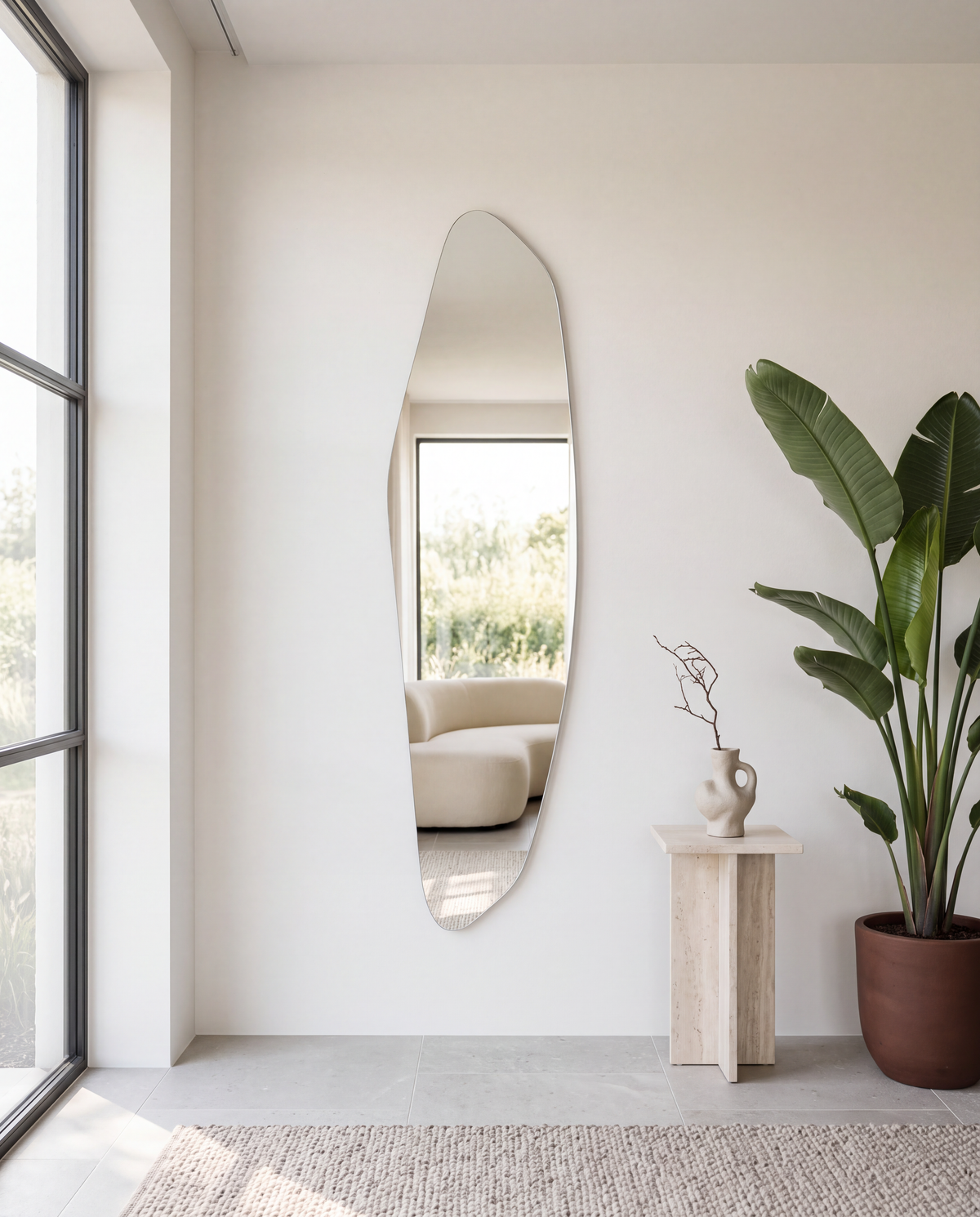 Asymmetrische Wandspiegel Zonder Lijst – 140 x 35 cm