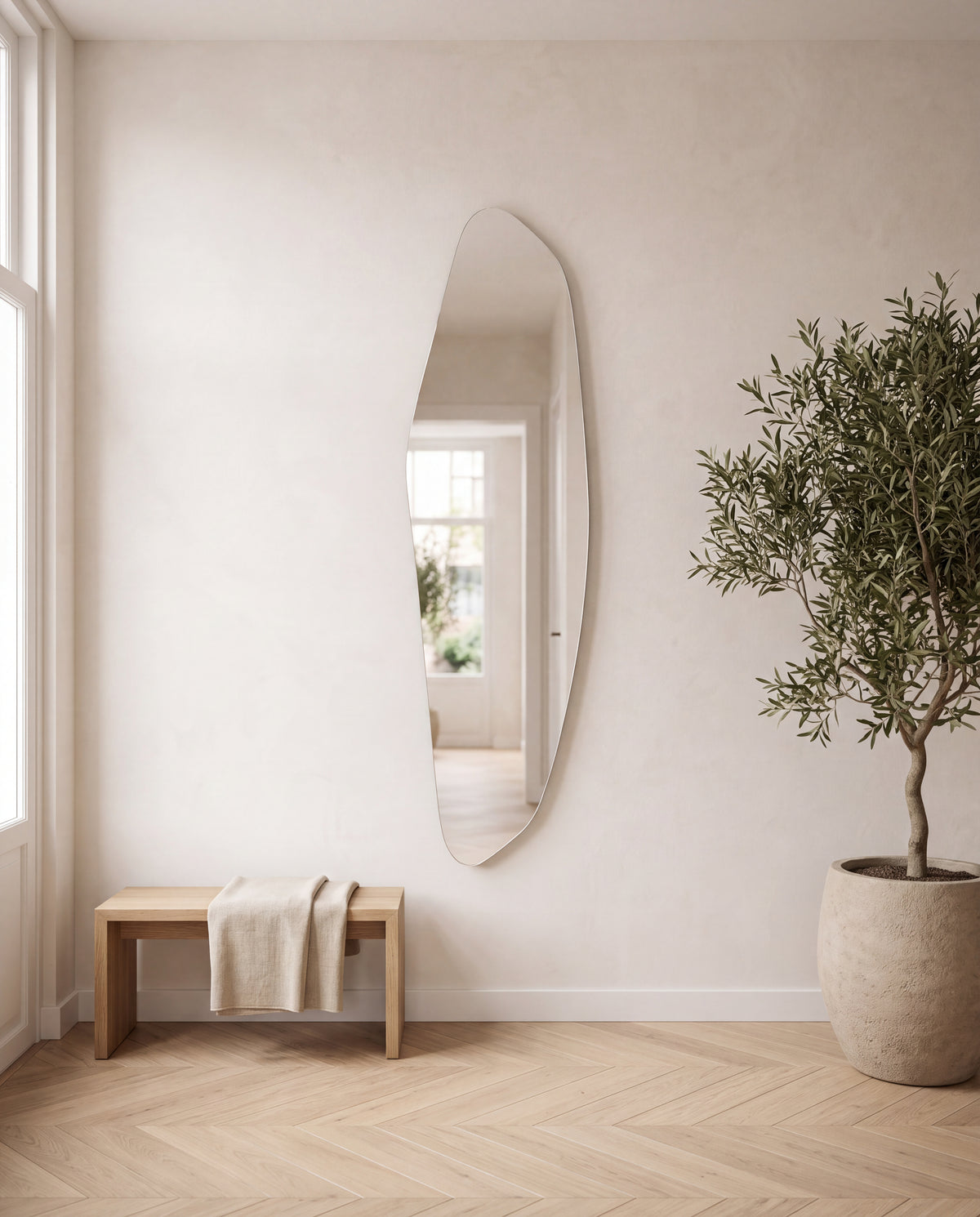 Asymmetrische Wandspiegel Zonder Lijst – 140 x 35 cm