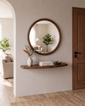 Ronde Wandspiegel met Plank – Massief Hout 85 cm