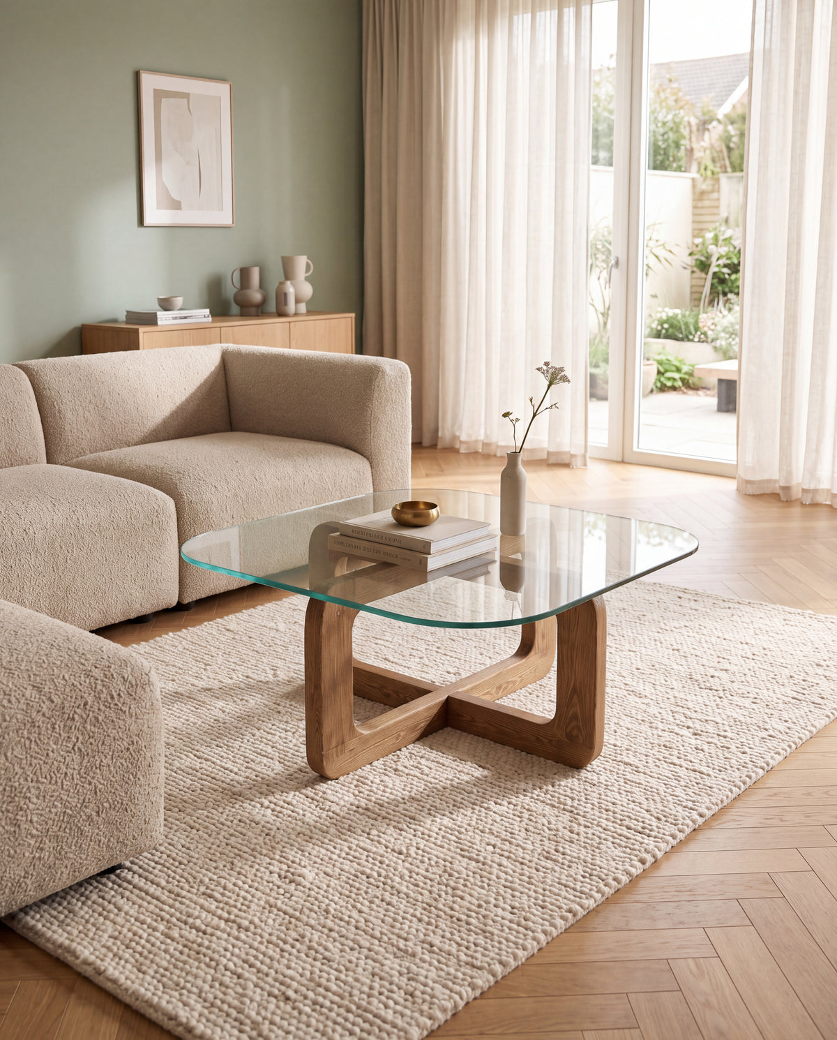 Salontafel met Glazen Blad – Massief Hout 80 x 80 cm