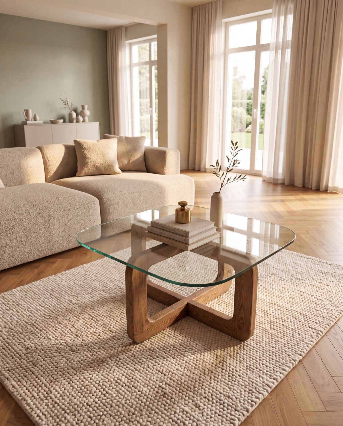 Salontafel met Glazen Blad – Massief Hout 80 x 80 cm