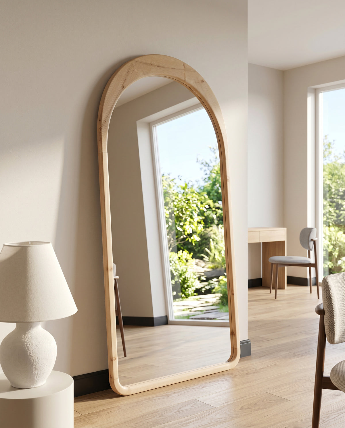 Grote Ovale Staande Spiegel – Naturel Hout