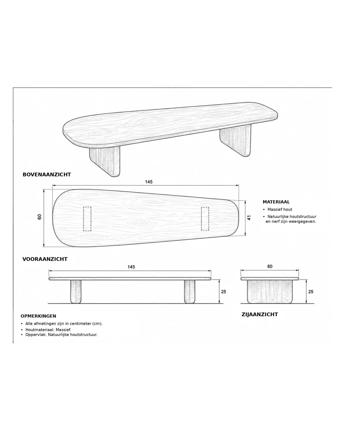 Organische Salontafel Massief Hout – 145 x 60 cm
